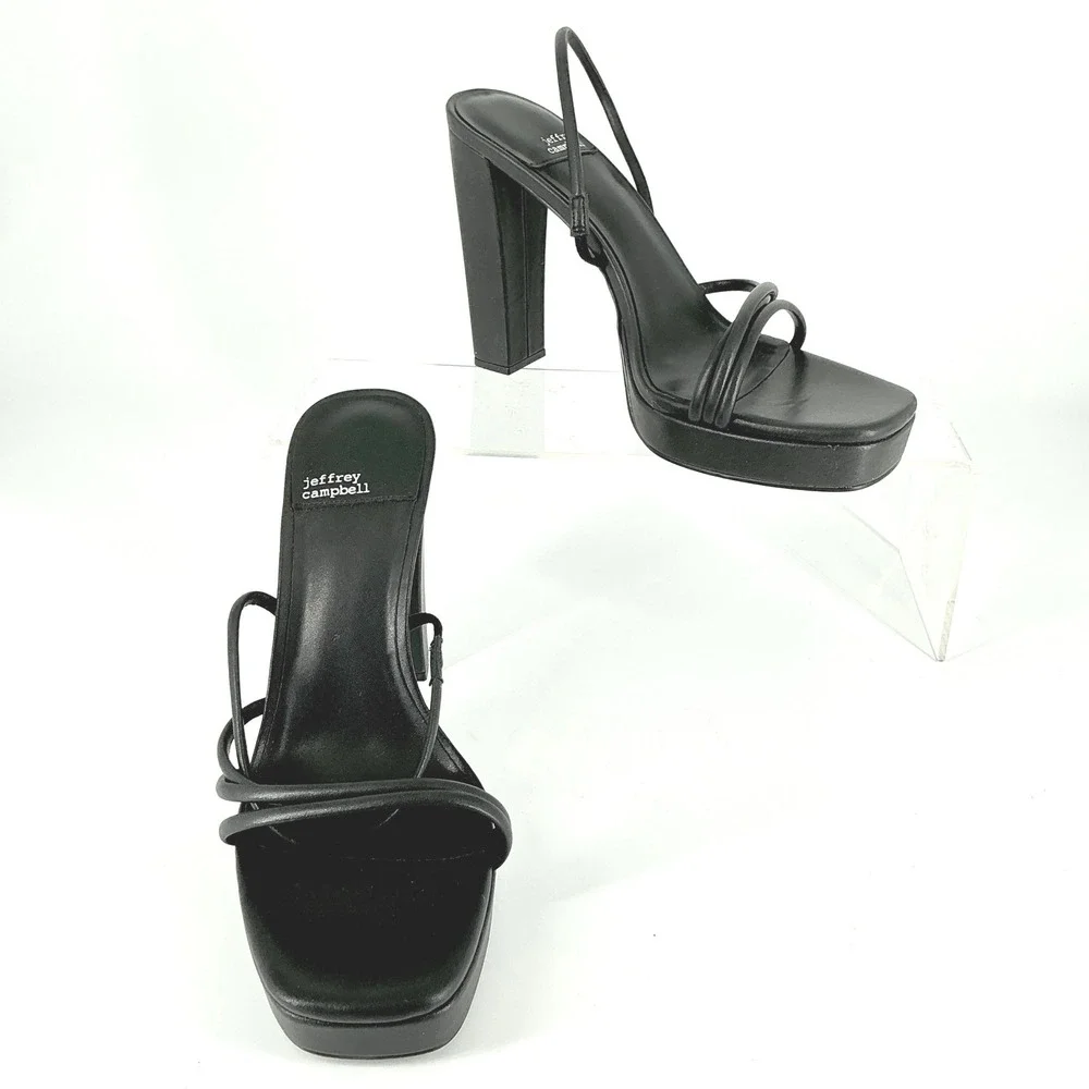 Jeffrey Campbell Size 10 Black Strappy Platform Slingback Heel Sandals NEW $130